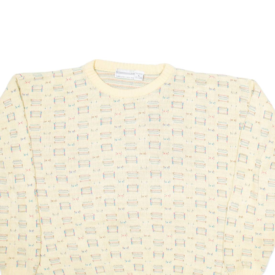 PETERBOROUGH ROW Womens Patterned Jumper Beige Geometric Tight Knit L