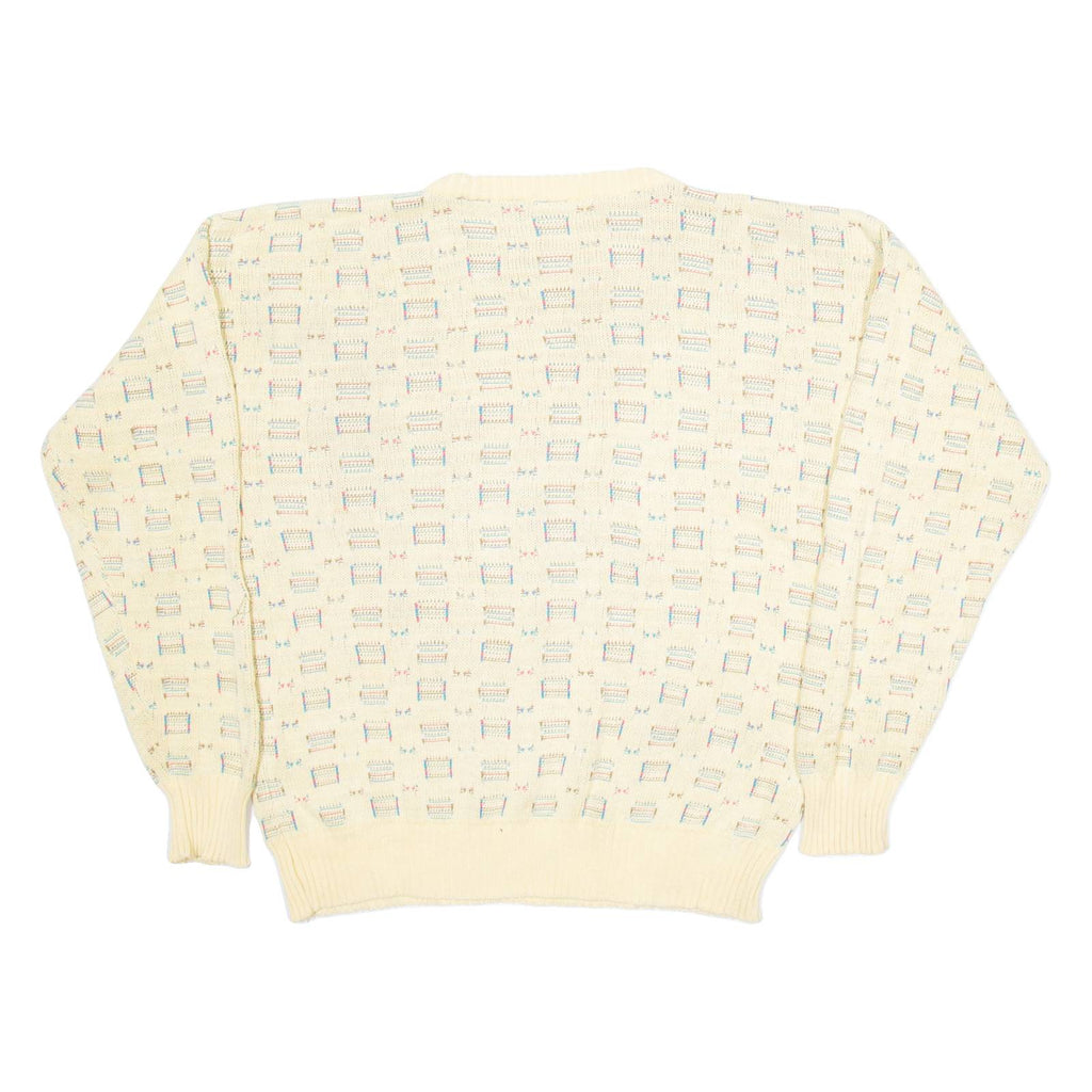PETERBOROUGH ROW Womens Patterned Jumper Beige Geometric Tight Knit L