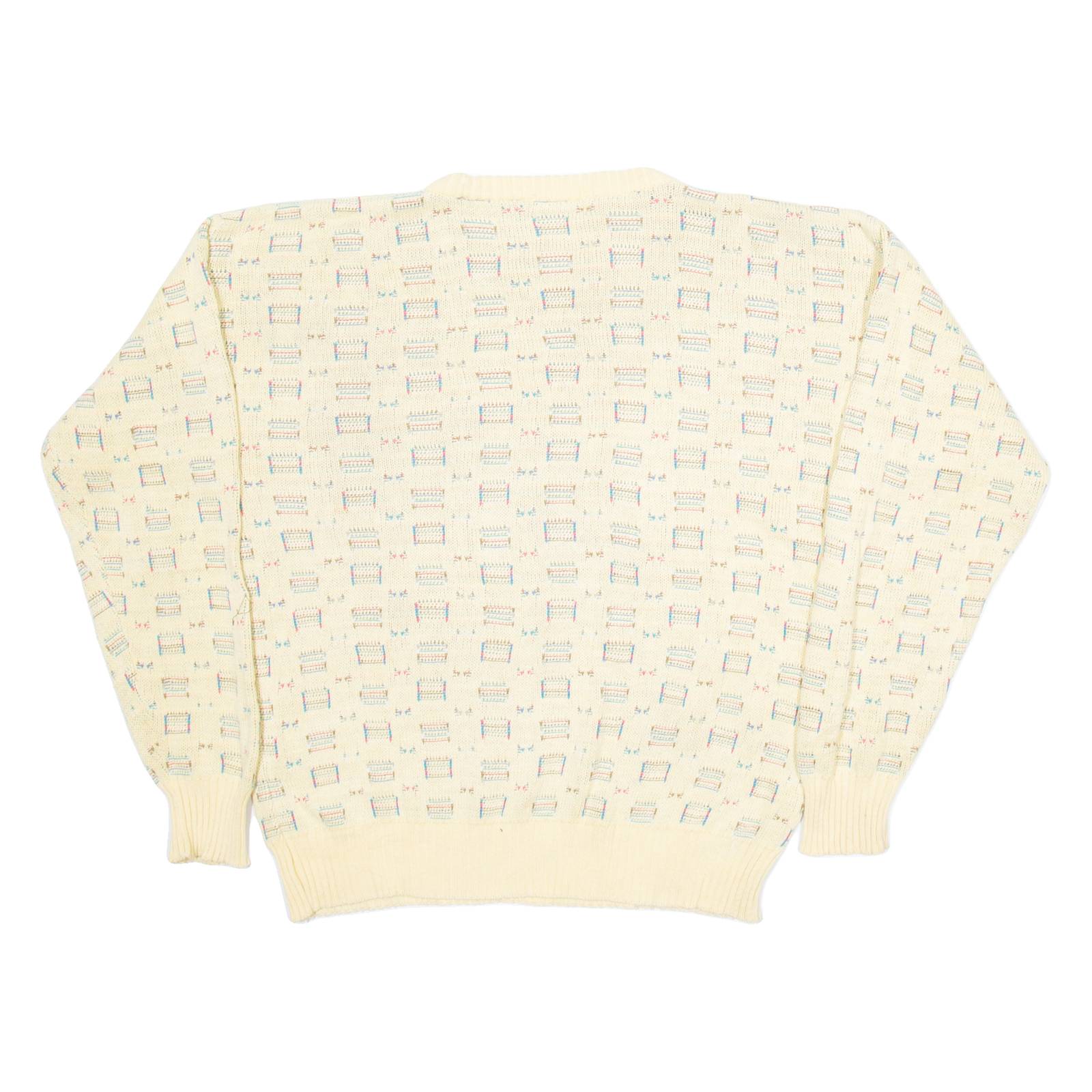 PETERBOROUGH ROW Womens Patterned Jumper Beige Geometric Tight Knit L