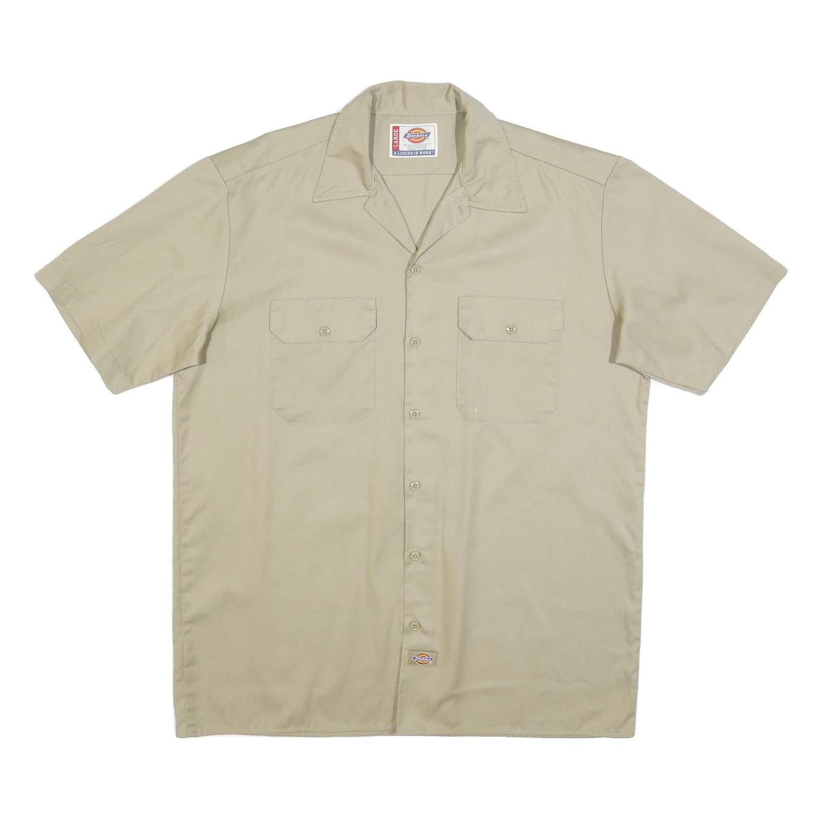 DICKIES Mens Beige Cotton Short Sleeve Shirt L Button Pocket Workwear