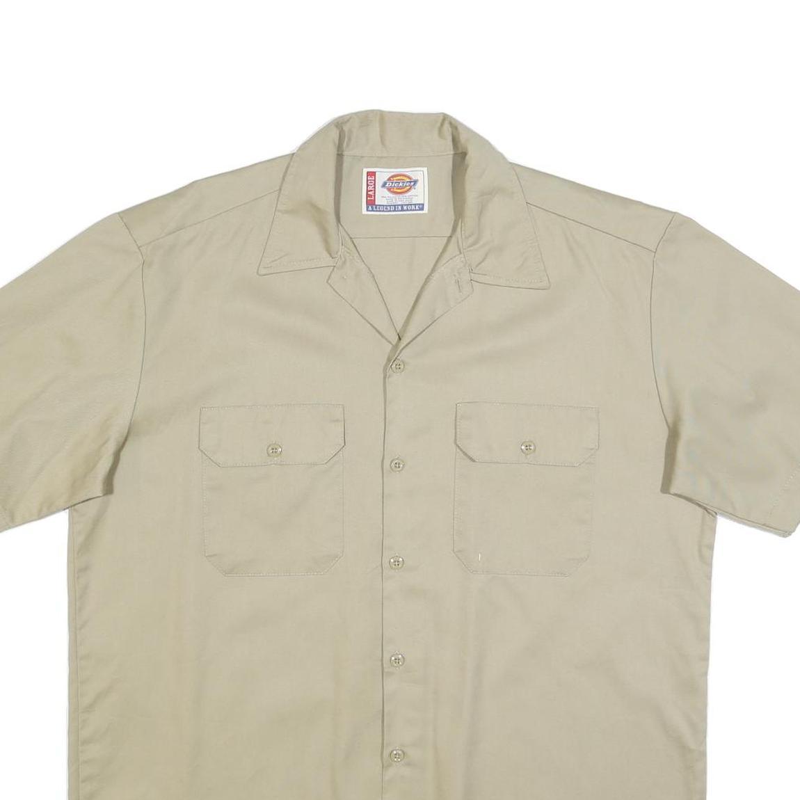 DICKIES Mens Beige Cotton Short Sleeve Shirt L Button Pocket Workwear