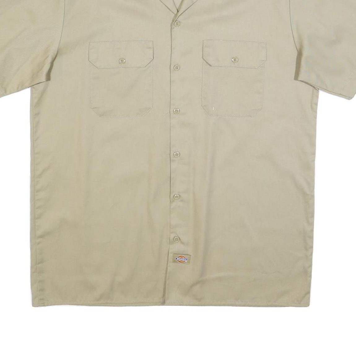 DICKIES Mens Beige Cotton Short Sleeve Shirt L Button Pocket Workwear