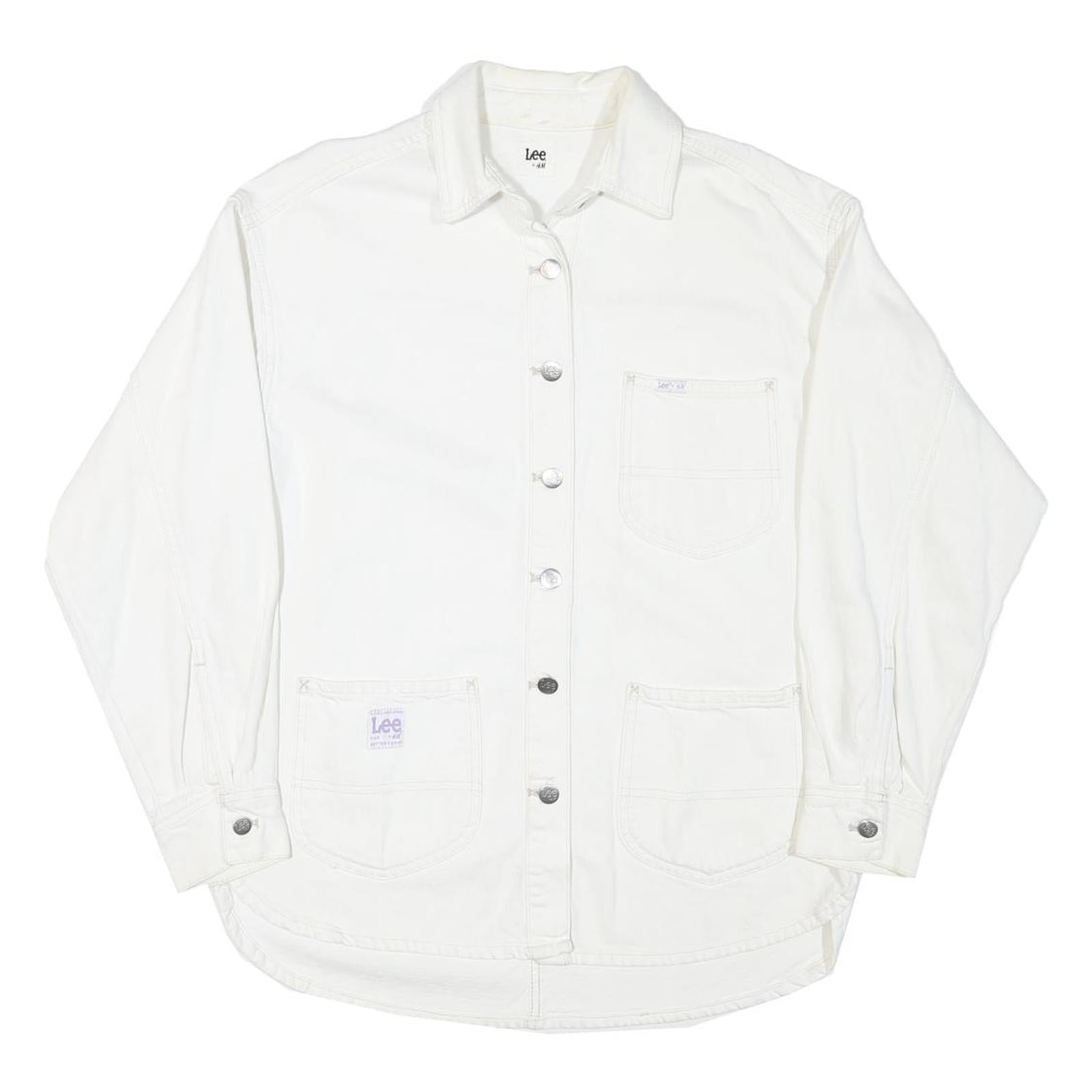 LEE Womens White Cotton Blend Button Jacket M Plain Casual Classic Workwear