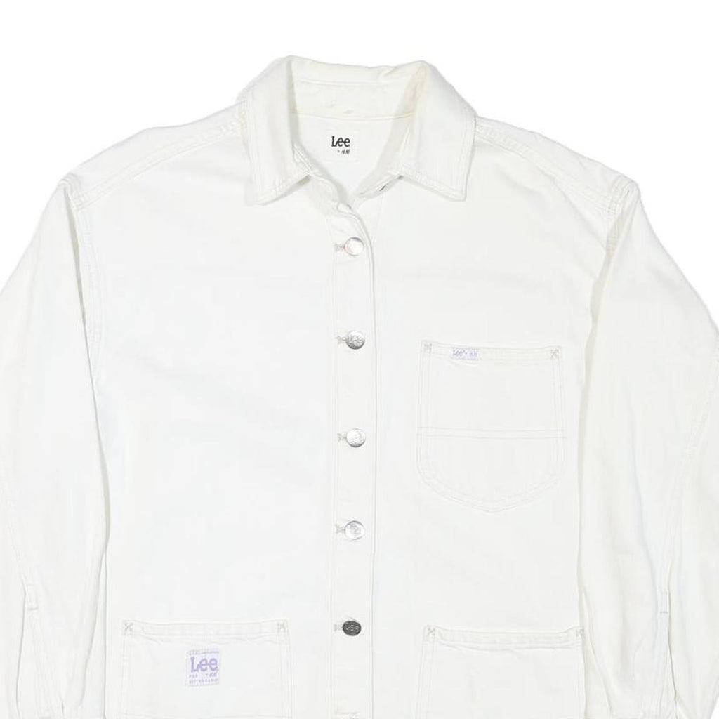 LEE Womens White Cotton Blend Button Jacket M Plain Casual Classic Workwear