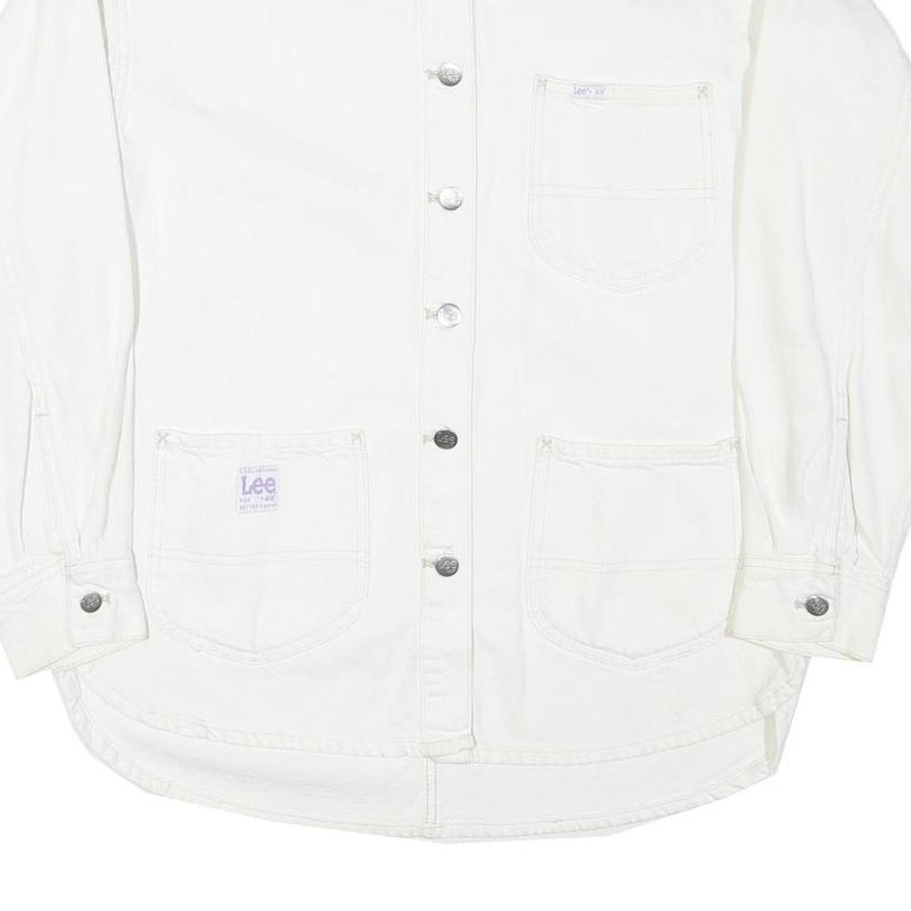 LEE Womens White Cotton Blend Button Jacket M Plain Casual Classic Workwear