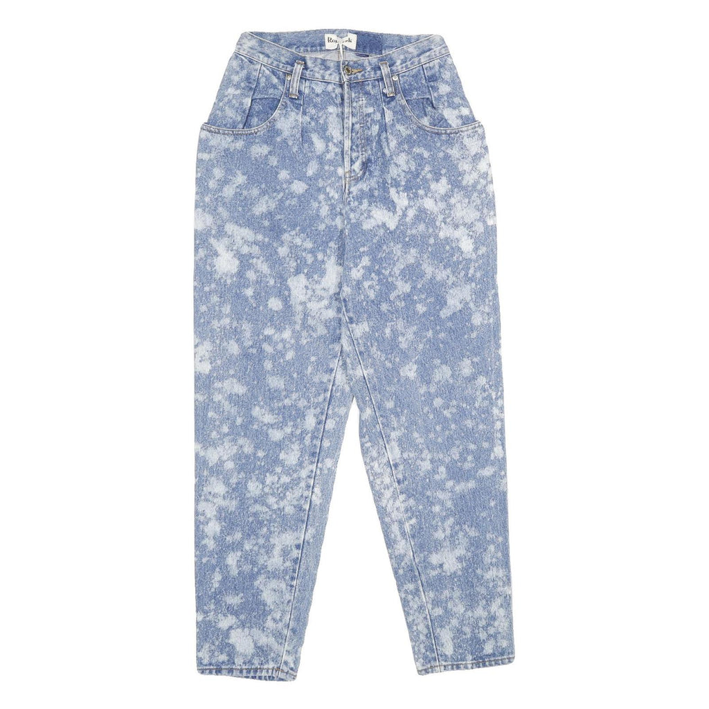 REWORK Womens Classic Blue Denim Stone Wash Jeans W26 L32 High Waist Button