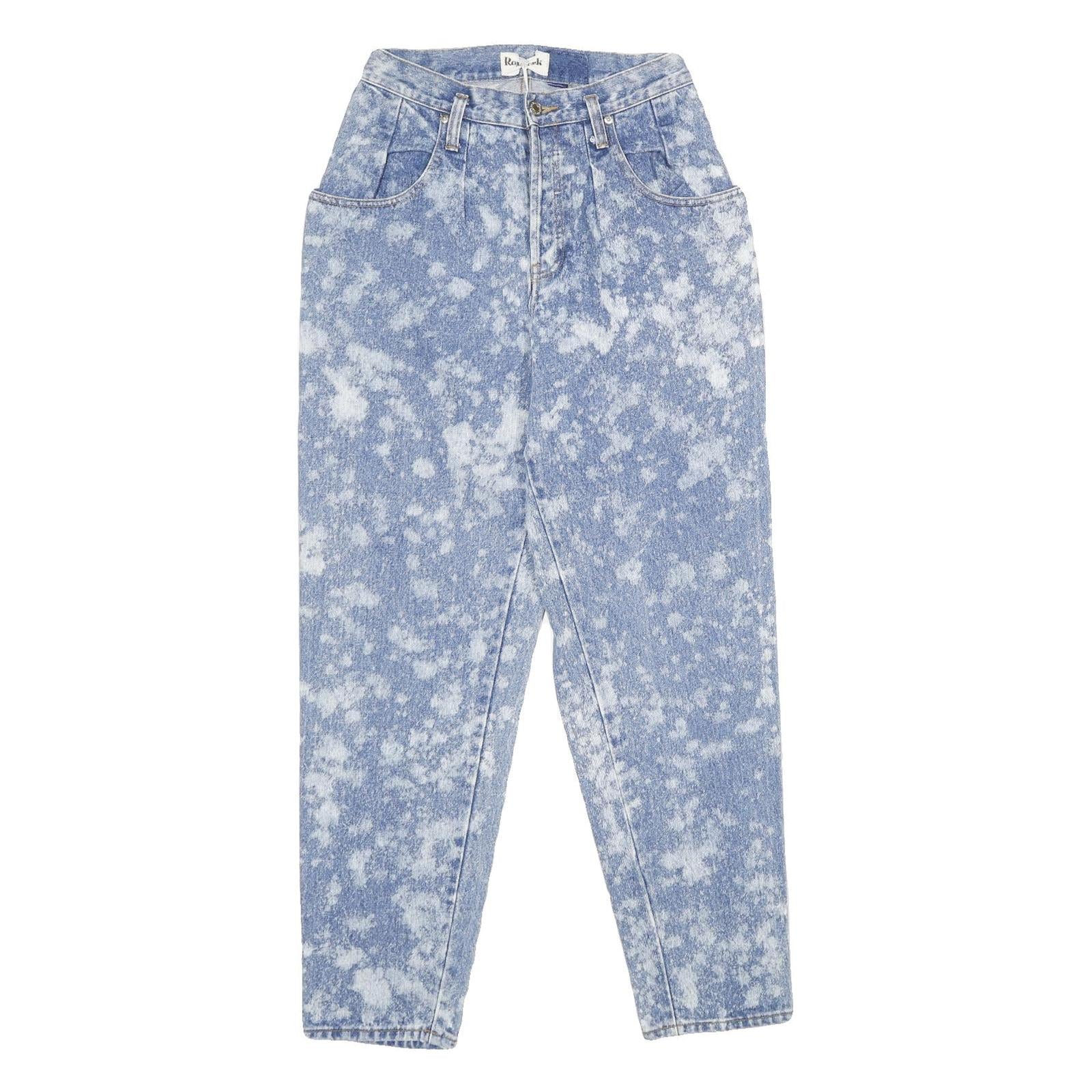 REWORK Womens Classic Blue Denim Stone Wash Jeans W26 L32 High Waist Button