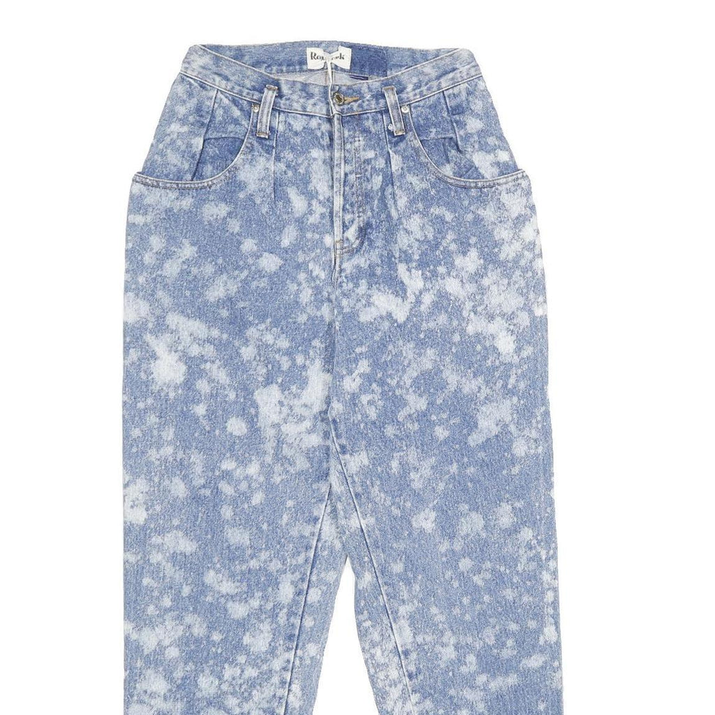 REWORK Womens Classic Blue Denim Stone Wash Jeans W26 L32 High Waist Button