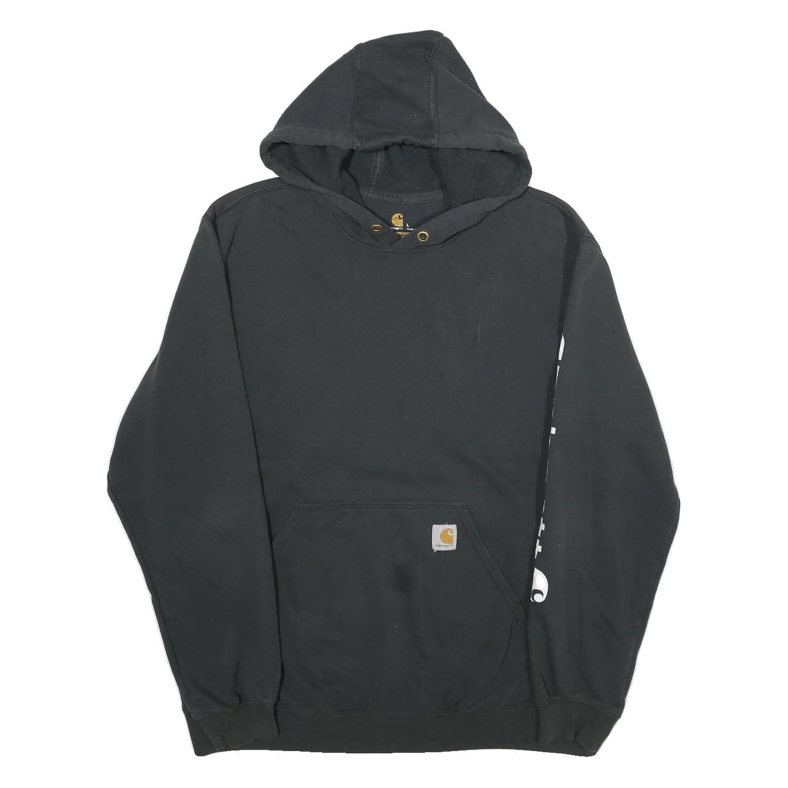 CARHARTT Mens Black Hoodie L Cotton Blend Pullover Logo Print