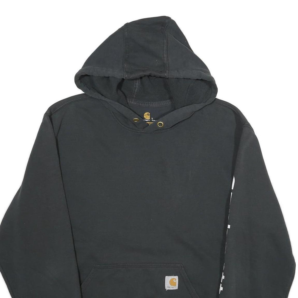 CARHARTT Mens Black Hoodie L Cotton Blend Pullover Logo Print