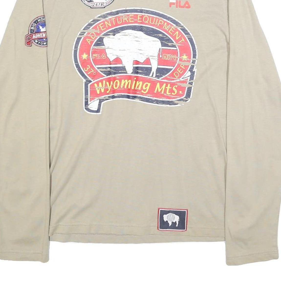 FILA Mens Beige & Red Graphic Long Sleeve Crew Neck T-Shirt S Cotton Blend