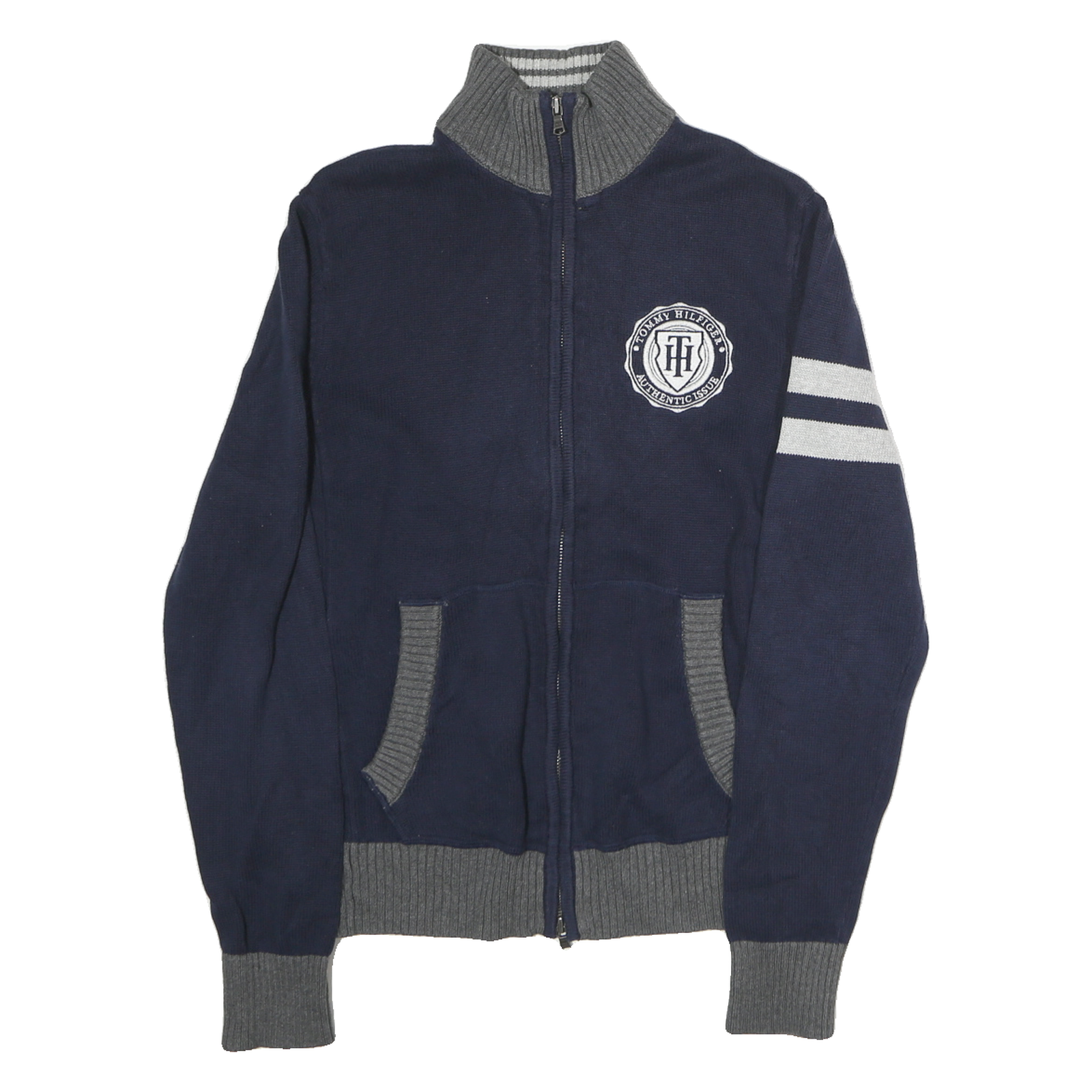 NAUTICA Mens Navy & Grey Tommy Hilfiger Patterned Jumper Collared Full Zip