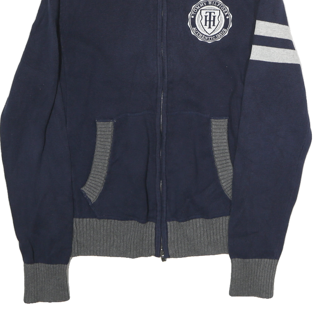 NAUTICA Mens Navy & Grey Tommy Hilfiger Patterned Jumper Collared Full Zip