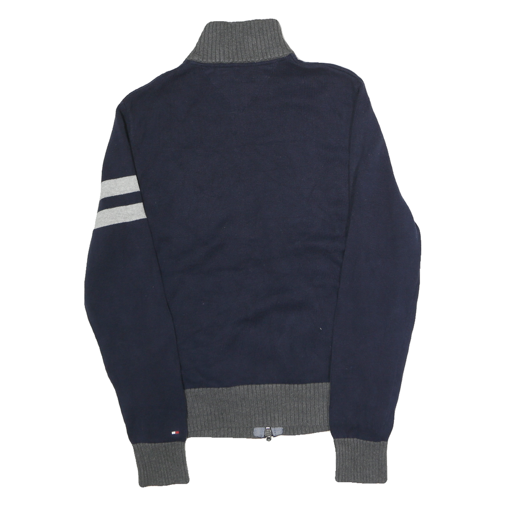 NAUTICA Mens Navy & Grey Tommy Hilfiger Patterned Jumper Collared Full Zip