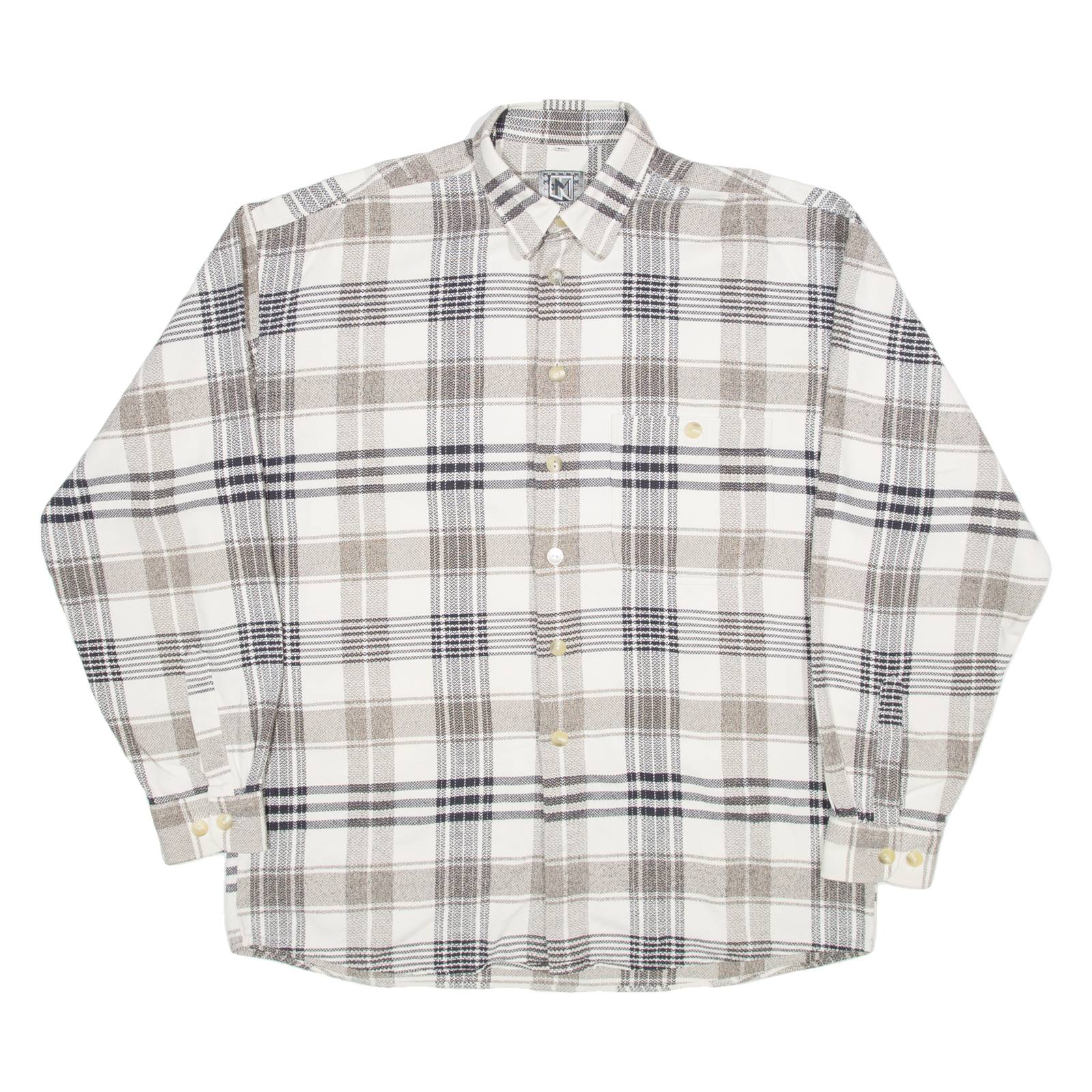 JEAN MASERICK Mens Shirt White Check Long Sleeve L