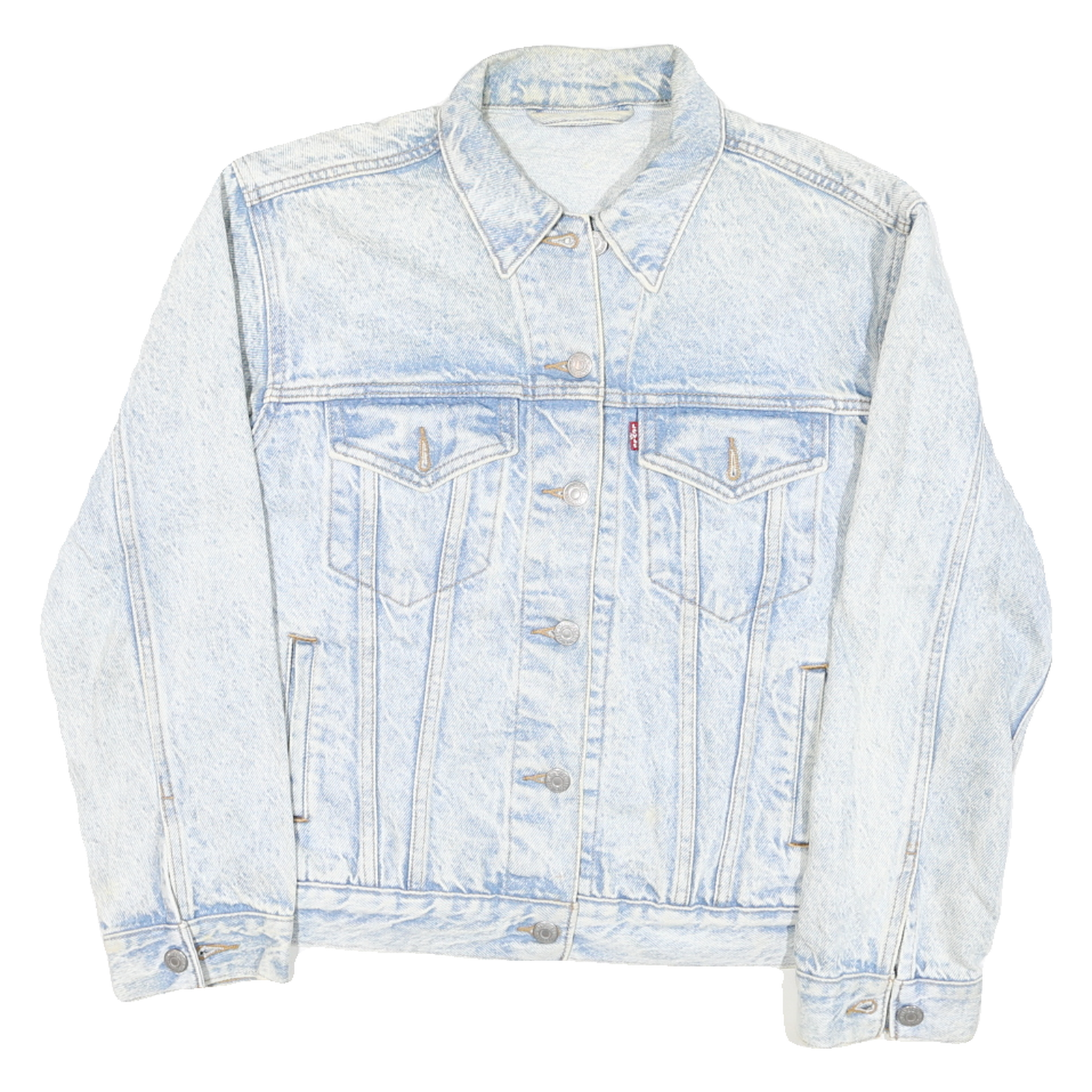 LEVI'S Womens Blue Light Acid Wash Denim Jacket M Cotton Blend Button Closure