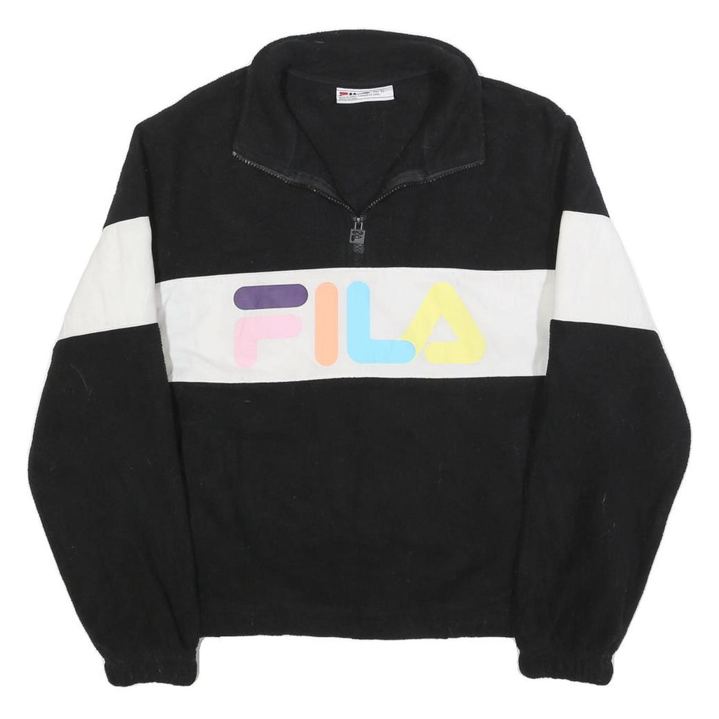 FILA Womens Black White Colourblock Pullover Plain Round Neck Tight Knit S