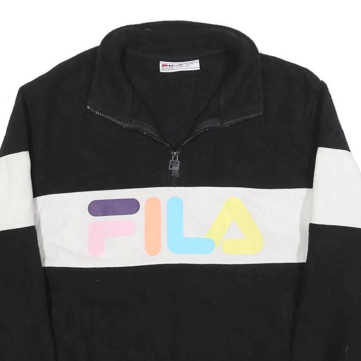 FILA Womens Black White Colourblock Pullover Plain Round Neck Tight Knit S