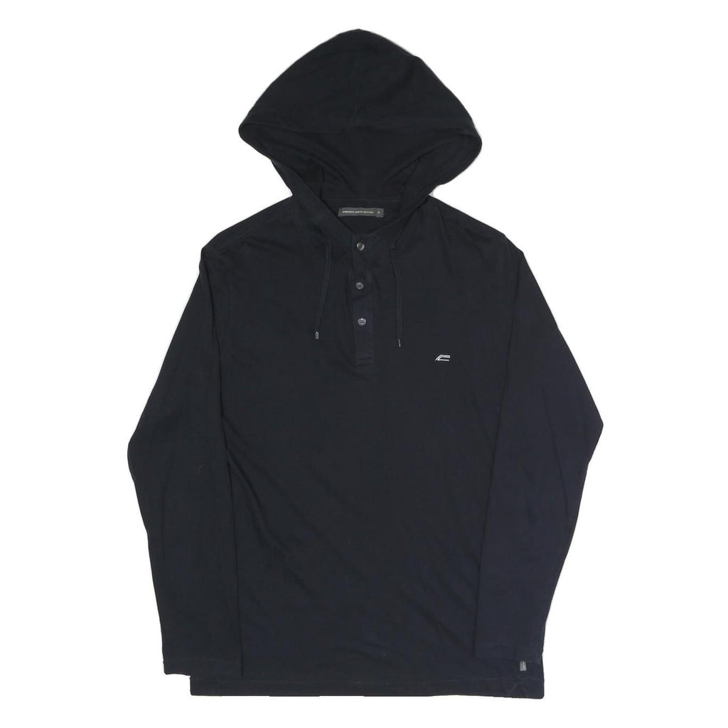 FRENCH CONNECTION Mens Black Hoodie S Cotton Blend Pullover Hooded Top