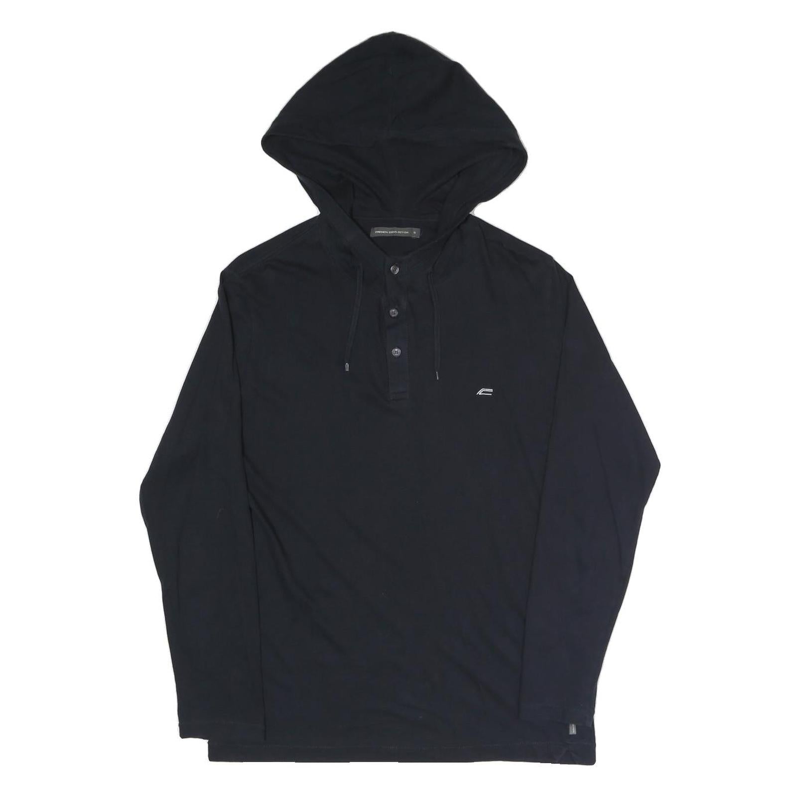 FRENCH CONNECTION Mens Black Hoodie S Cotton Blend Pullover Hooded Top