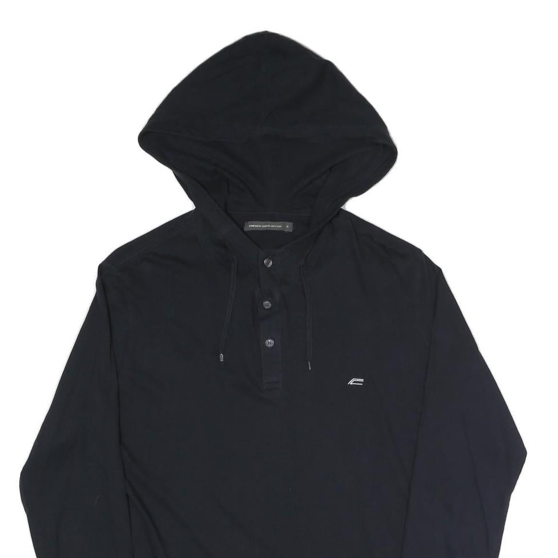 FRENCH CONNECTION Mens Black Hoodie S Cotton Blend Pullover Hooded Top