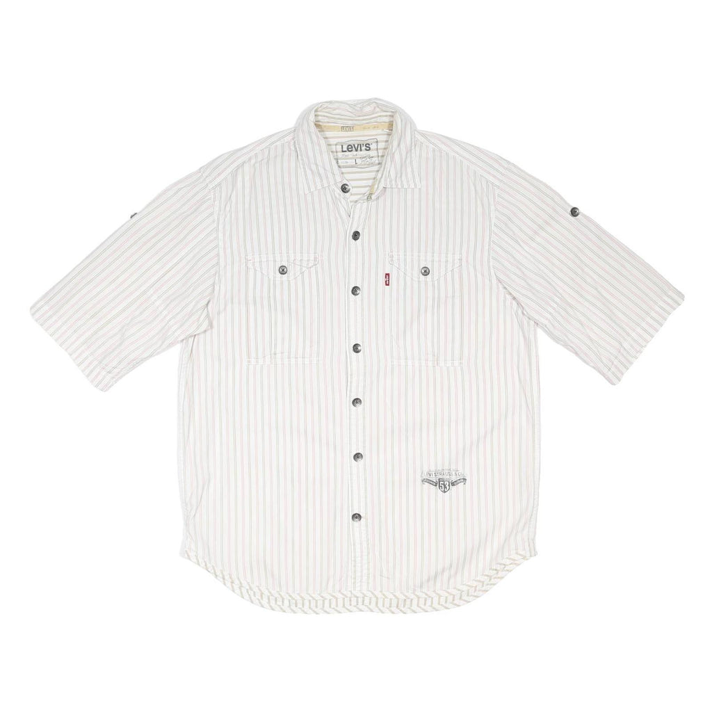 LEVI'S Womens White & Pink Stripe Casual Shirt L Cotton Blend Button Pocket