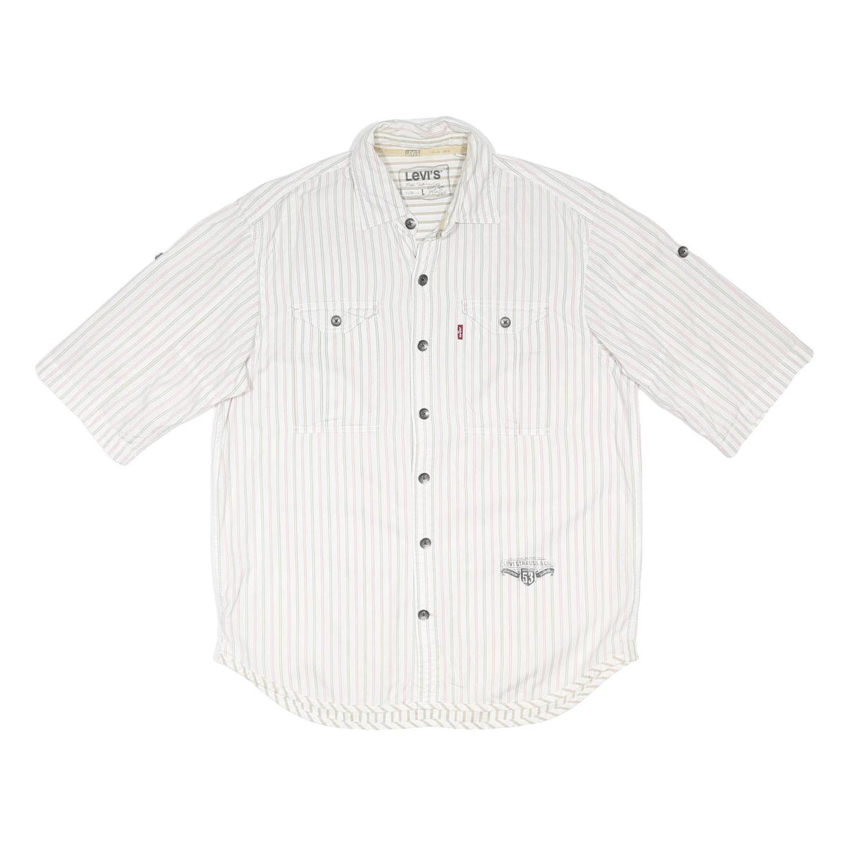 LEVI'S Womens White & Pink Stripe Casual Shirt L Cotton Blend Button Pocket