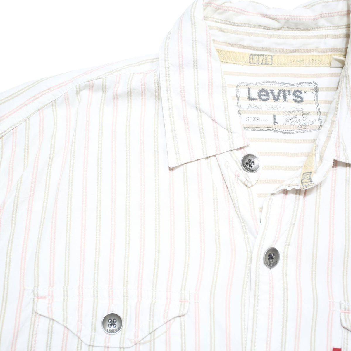 LEVI'S Womens White & Pink Stripe Casual Shirt L Cotton Blend Button Pocket