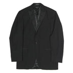Mens Black Cotton Classic Button Jacket L Formal Plain Satin Lapel