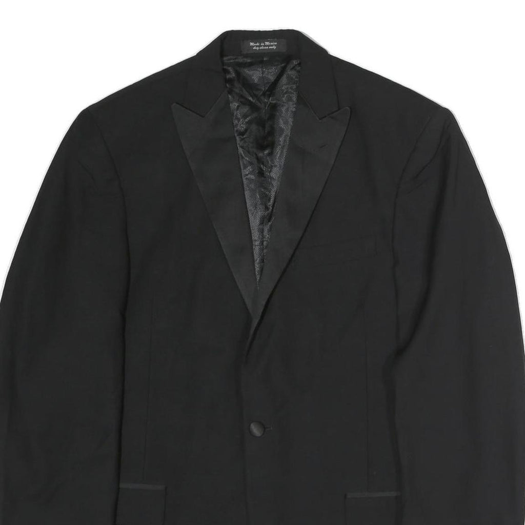 Mens Black Cotton Classic Button Jacket L Formal Plain Satin Lapel