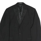 Mens Black Cotton Classic Button Jacket L Formal Plain Satin Lapel