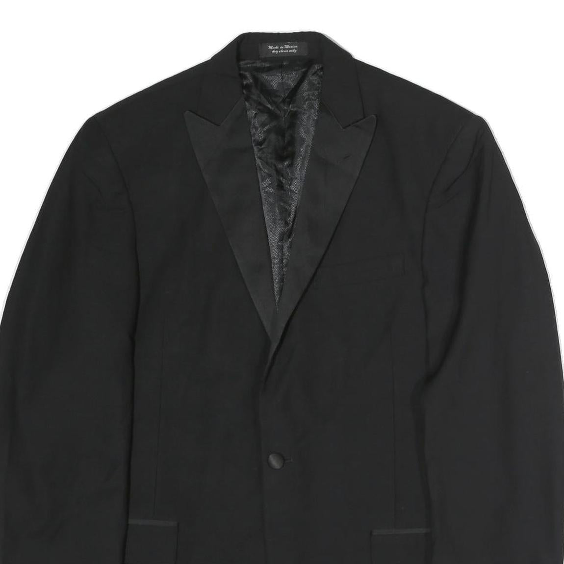 Mens Black Cotton Classic Button Jacket L Formal Plain Satin Lapel