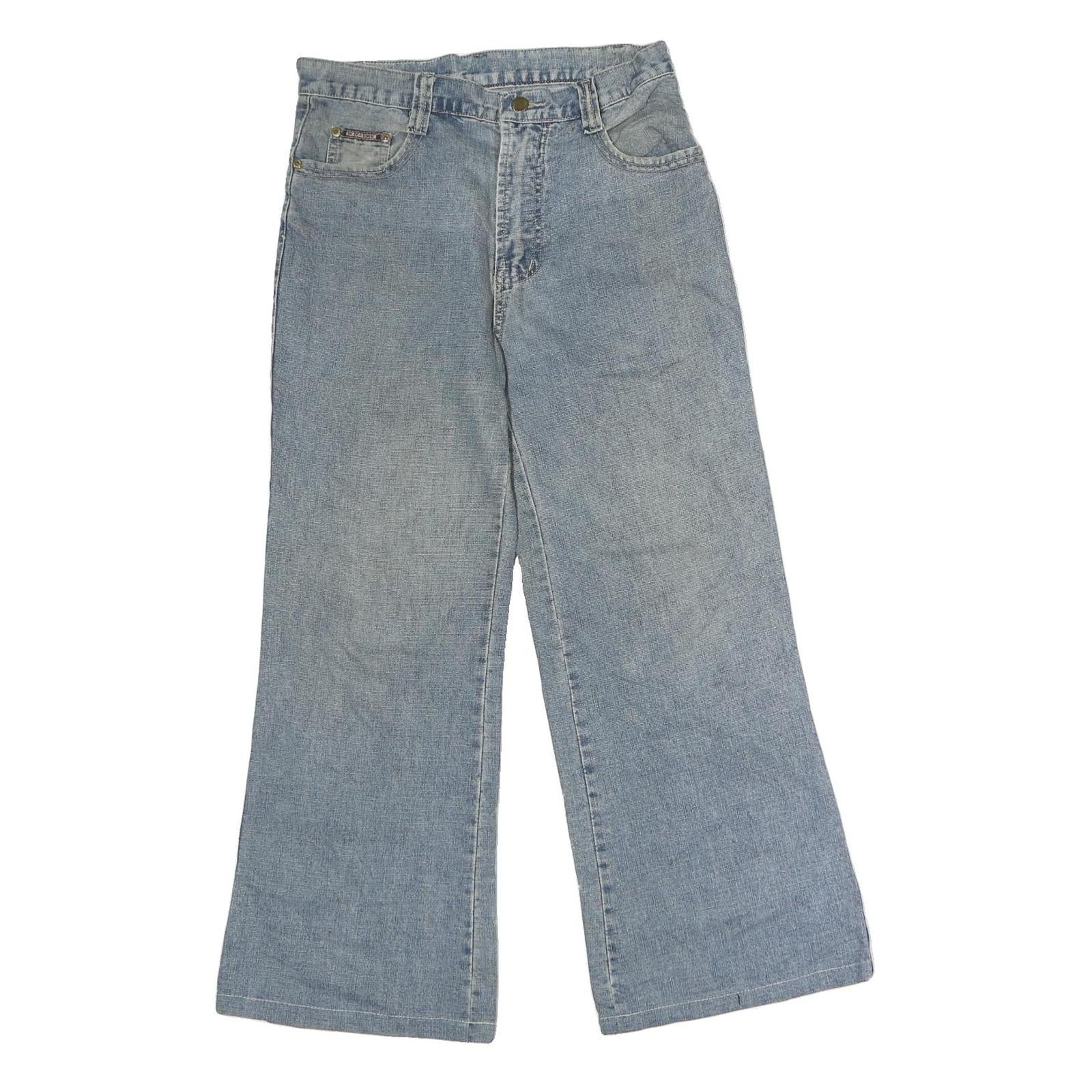 Mens Regular Fit Cotton Blue Jeans W28 L26 Zip Closure Wide Leg Classic Style