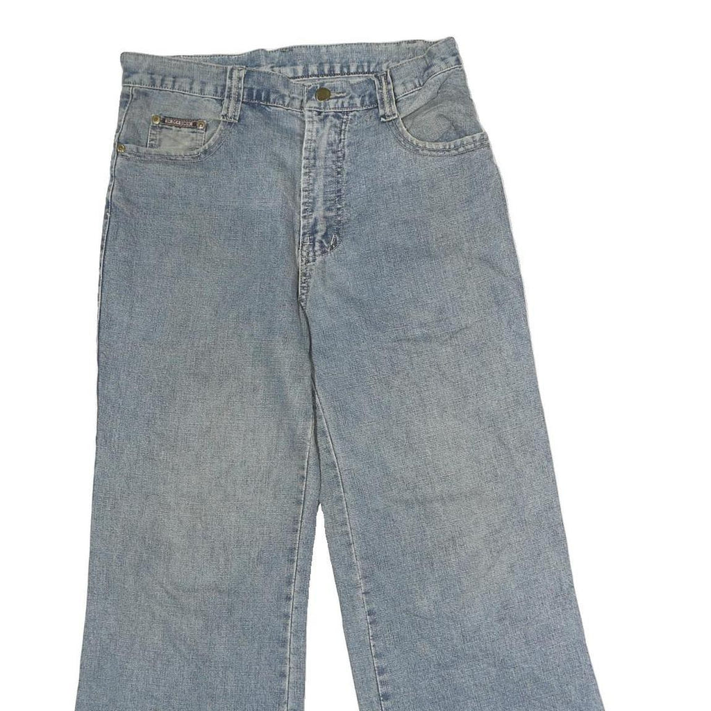 Mens Regular Fit Cotton Blue Jeans W28 L26 Zip Closure Wide Leg Classic Style