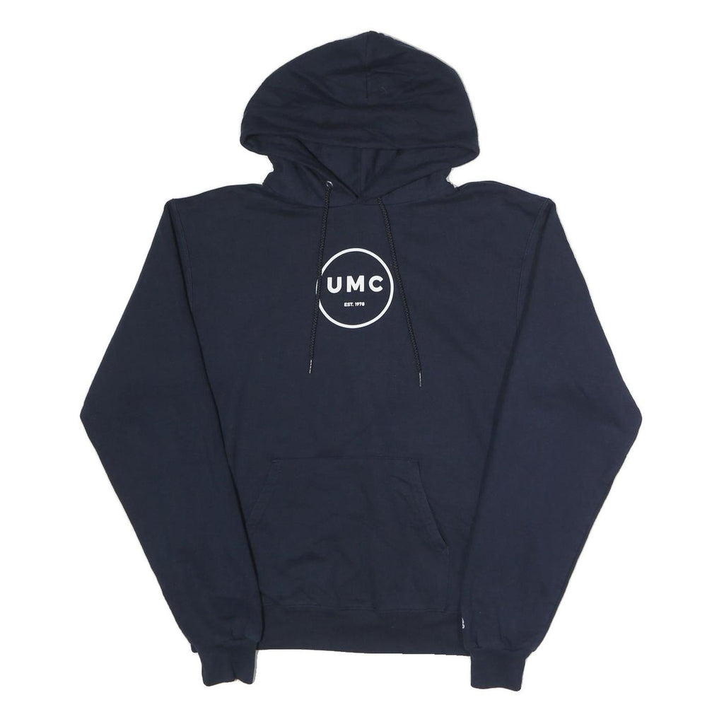 CHAMPION Mens Navy Blue Pullover Hoodie M UMC Graphic Print