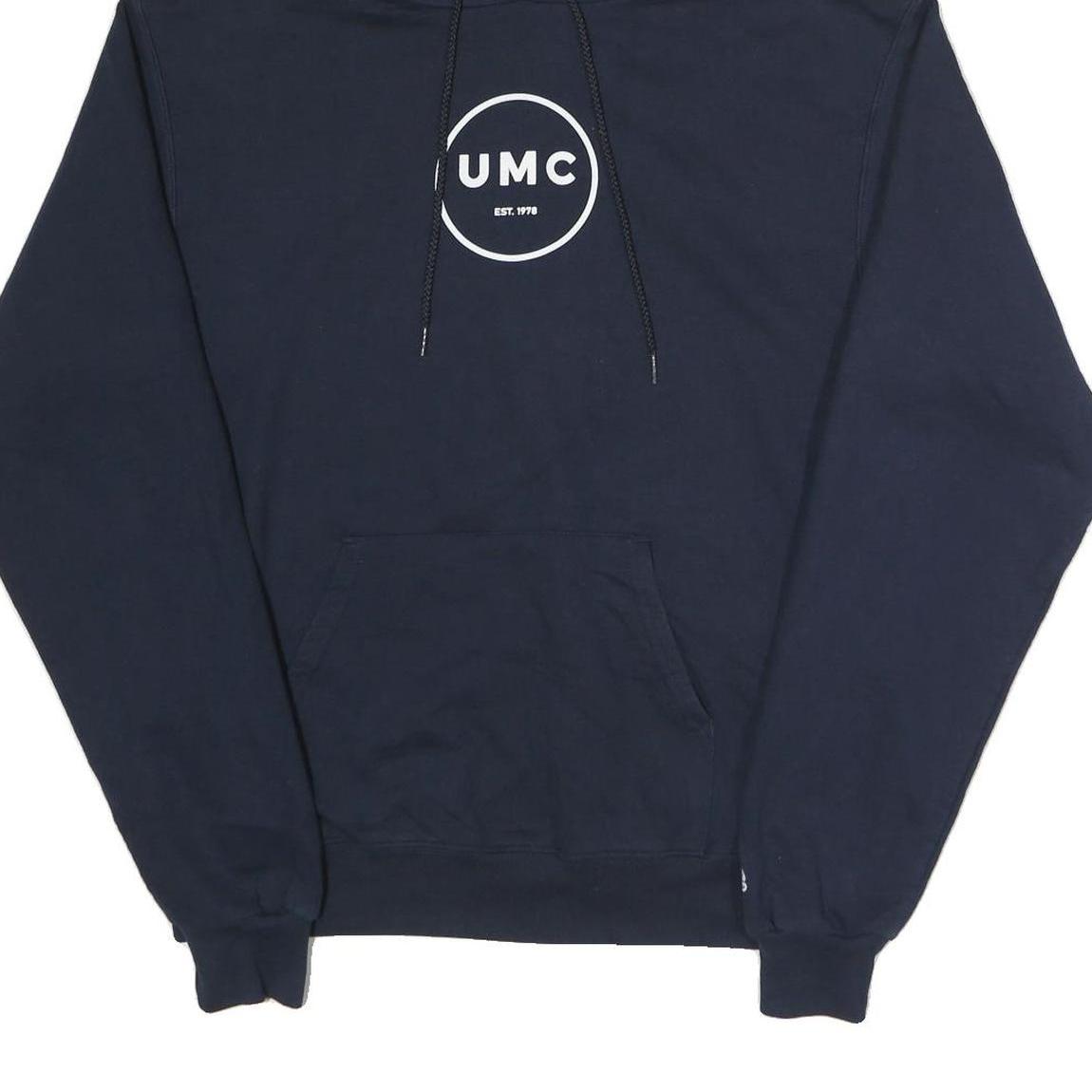 CHAMPION Mens Navy Blue Pullover Hoodie M UMC Graphic Print
