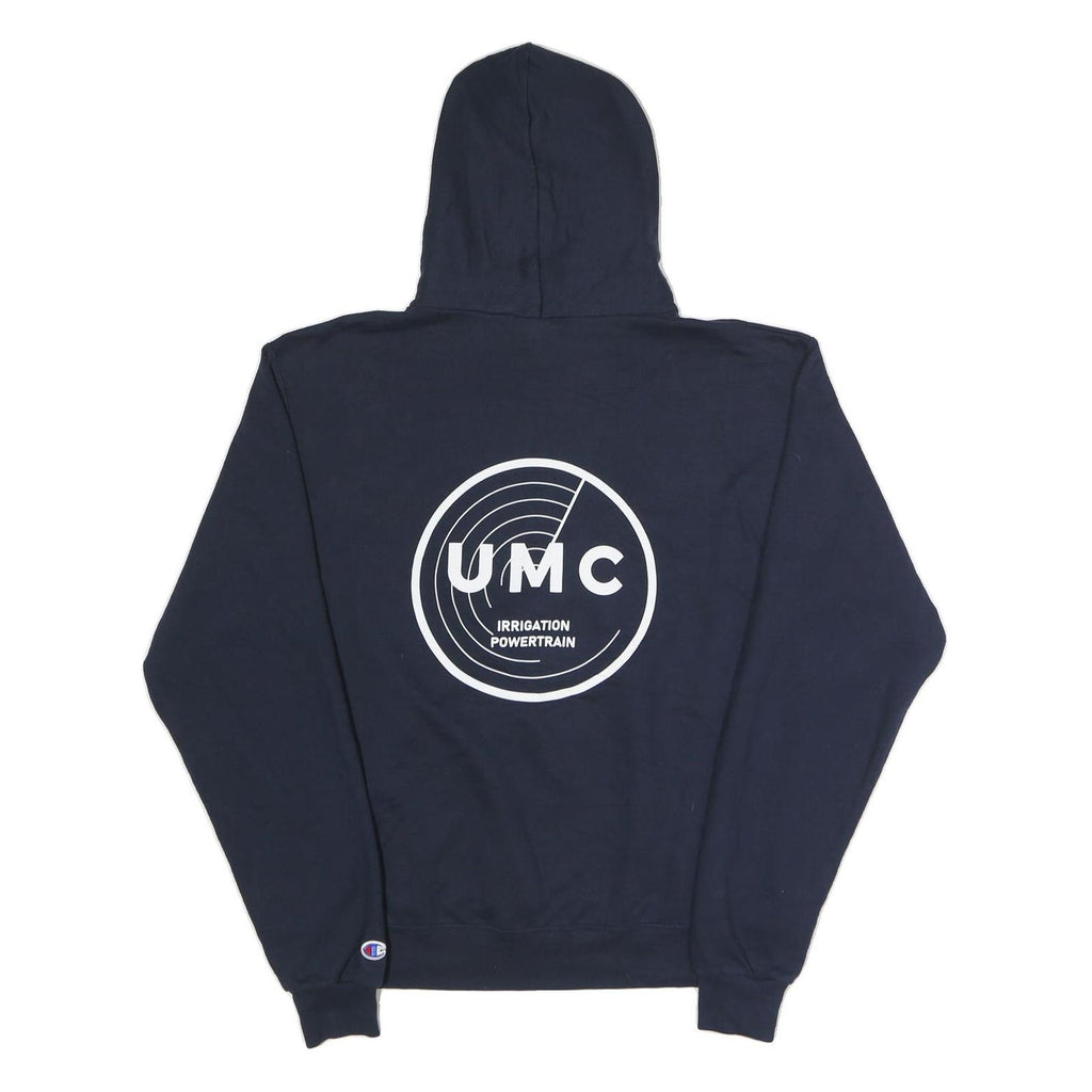 CHAMPION Mens Navy Blue Pullover Hoodie M UMC Graphic Print
