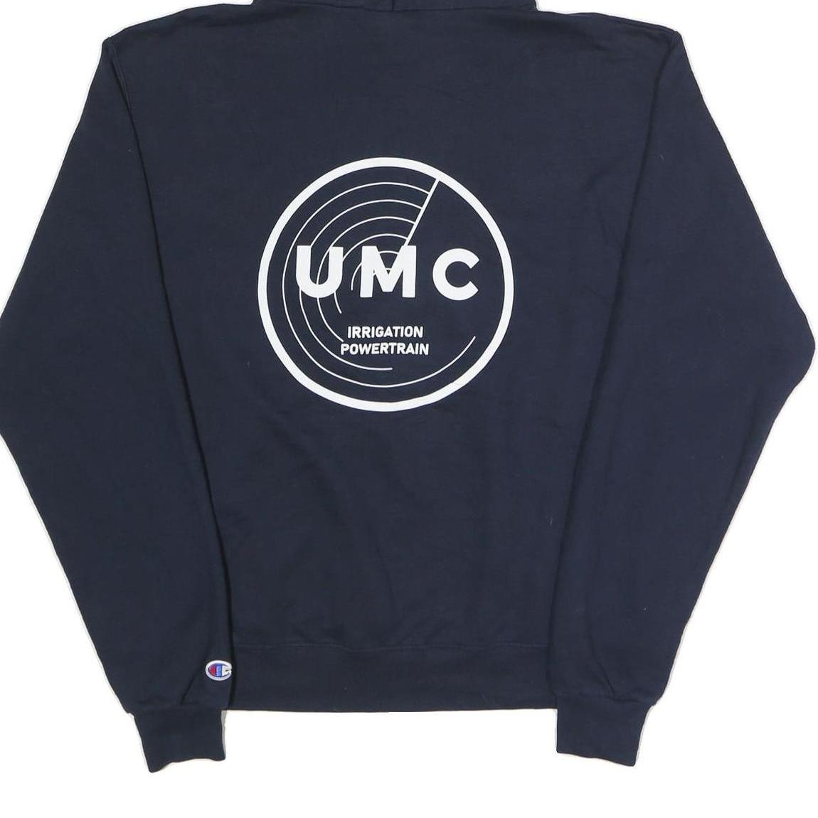 CHAMPION Mens Navy Blue Pullover Hoodie M UMC Graphic Print