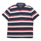 TOMMY HILFIGER Mens Navy Blue White & Red Striped Short Sleeve Polo Shirt L
