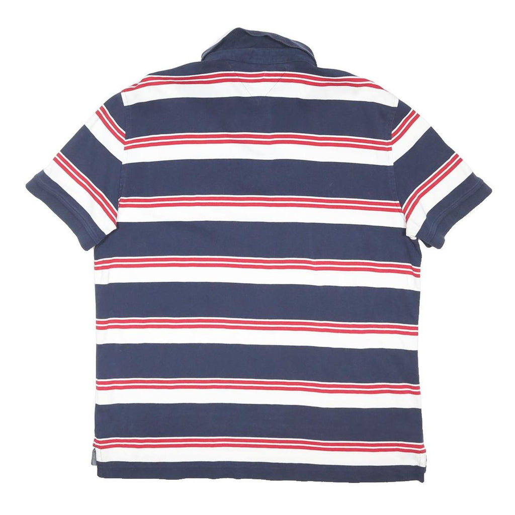 TOMMY HILFIGER Mens Navy Blue White & Red Striped Short Sleeve Polo Shirt L