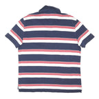 TOMMY HILFIGER Mens Navy Blue White & Red Striped Short Sleeve Polo Shirt L