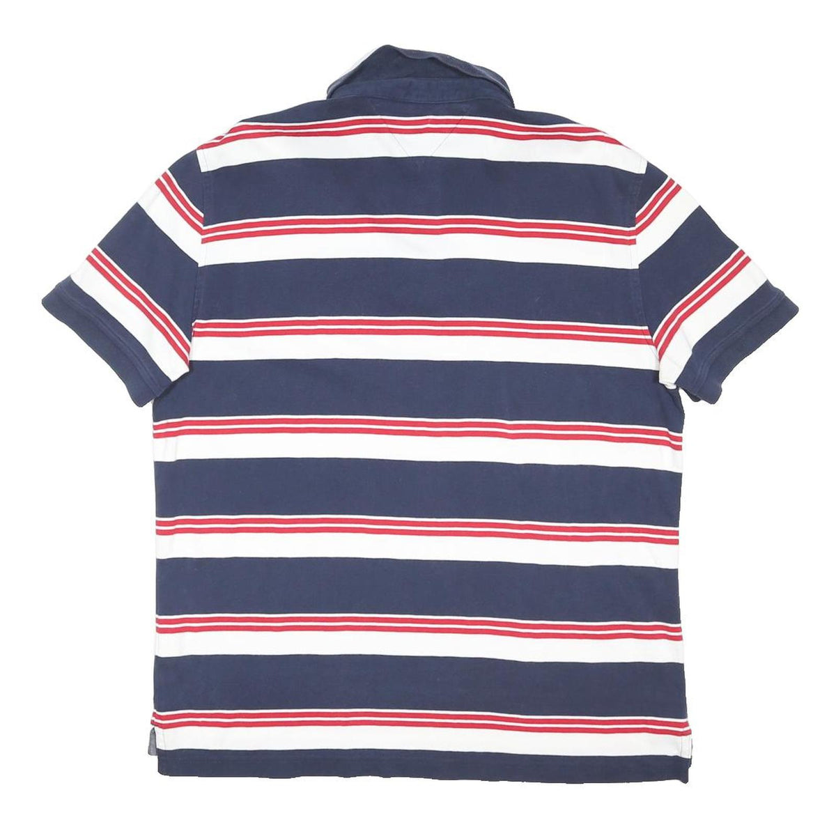 TOMMY HILFIGER Mens Navy Blue White & Red Striped Short Sleeve Polo Shirt L