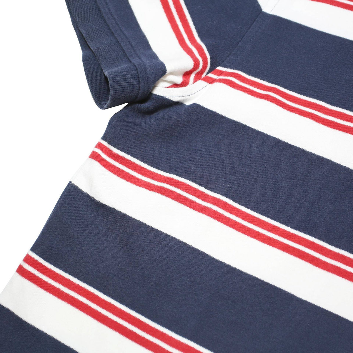 TOMMY HILFIGER Mens Navy Blue White & Red Striped Short Sleeve Polo Shirt L