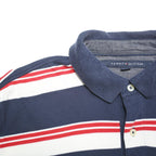 TOMMY HILFIGER Mens Navy Blue White & Red Striped Short Sleeve Polo Shirt L