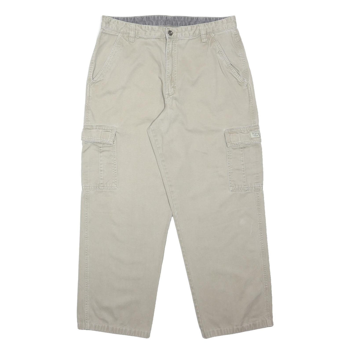 WRANGLER Mens Cotton Blend Relaxed Beige Cargo Trousers W34 L30 Zip Pockets
