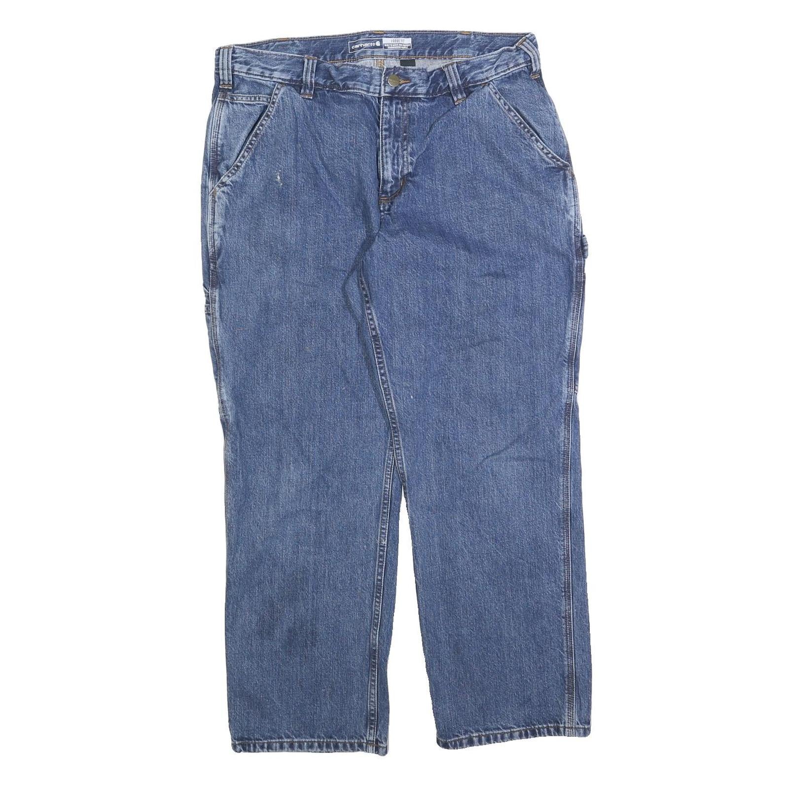 CARHARTT Mens Loose Blue Denim Jeans W34 L28 Workwear Heavy Cotton Blend Zip