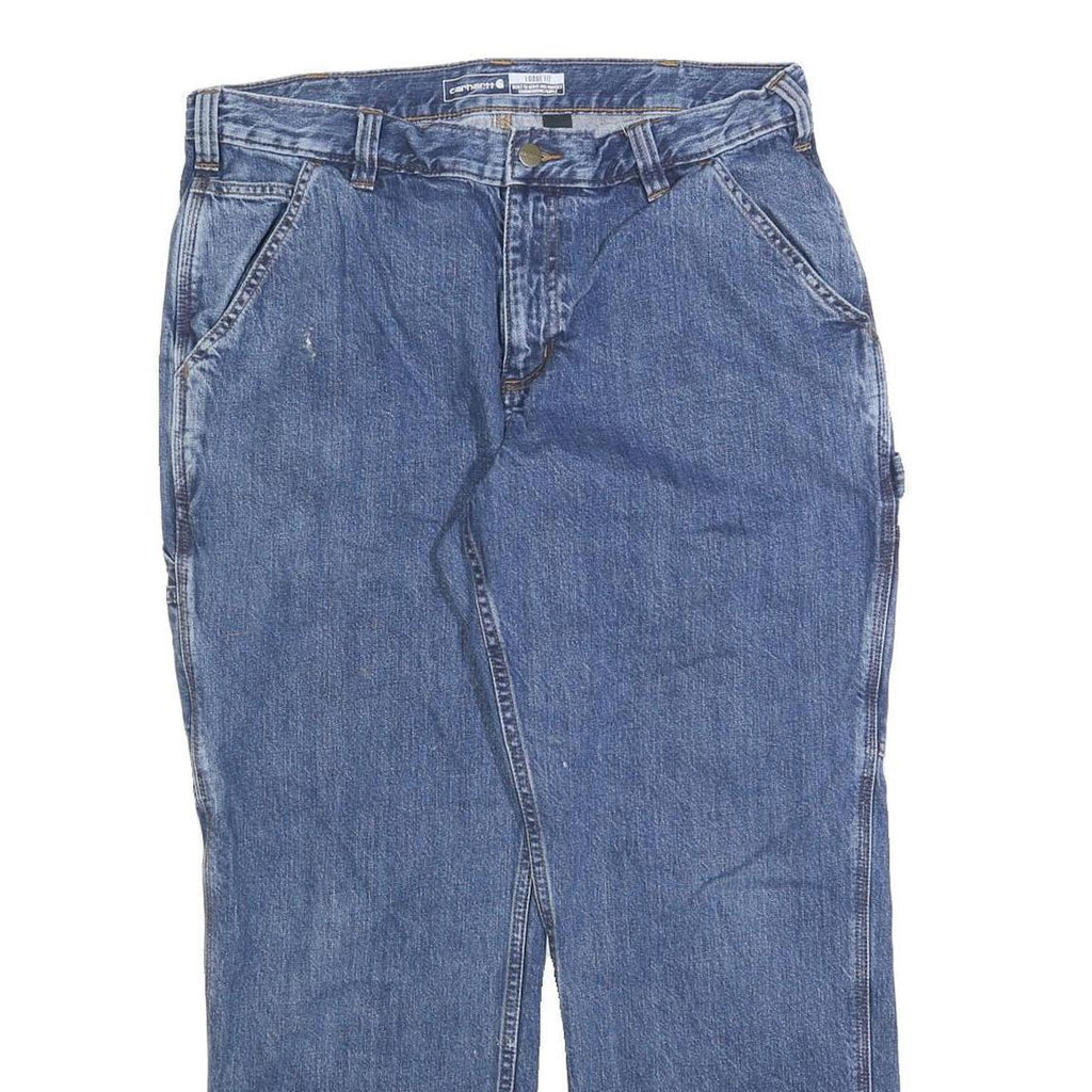 CARHARTT Mens Loose Blue Denim Jeans W34 L28 Workwear Heavy Cotton Blend Zip