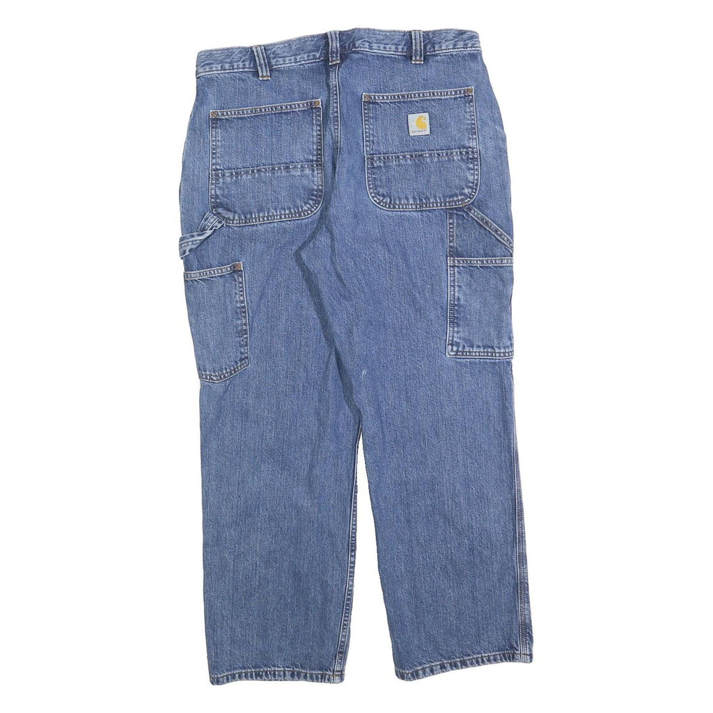 CARHARTT Mens Loose Blue Denim Jeans W34 L28 Workwear Heavy Cotton Blend Zip