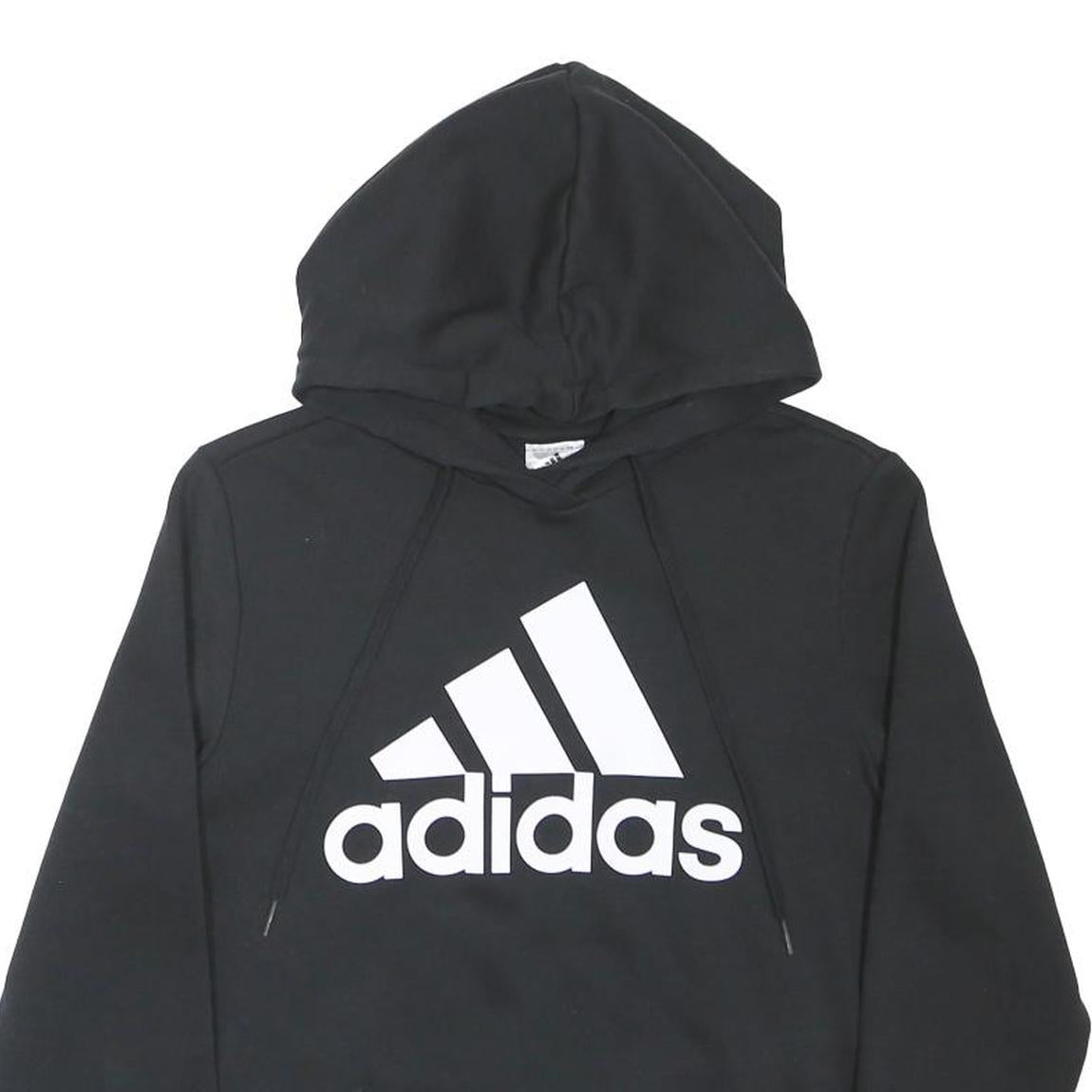 ADIDAS Boys Black Hoodie 12-13Y Cotton Blend Sportswear Sweatshirt