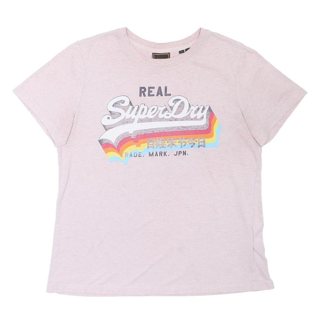 SUPERDRY Womens Pink Cotton Blend T-Shirt UK 12 Short Sleeve Crew Neck Logo